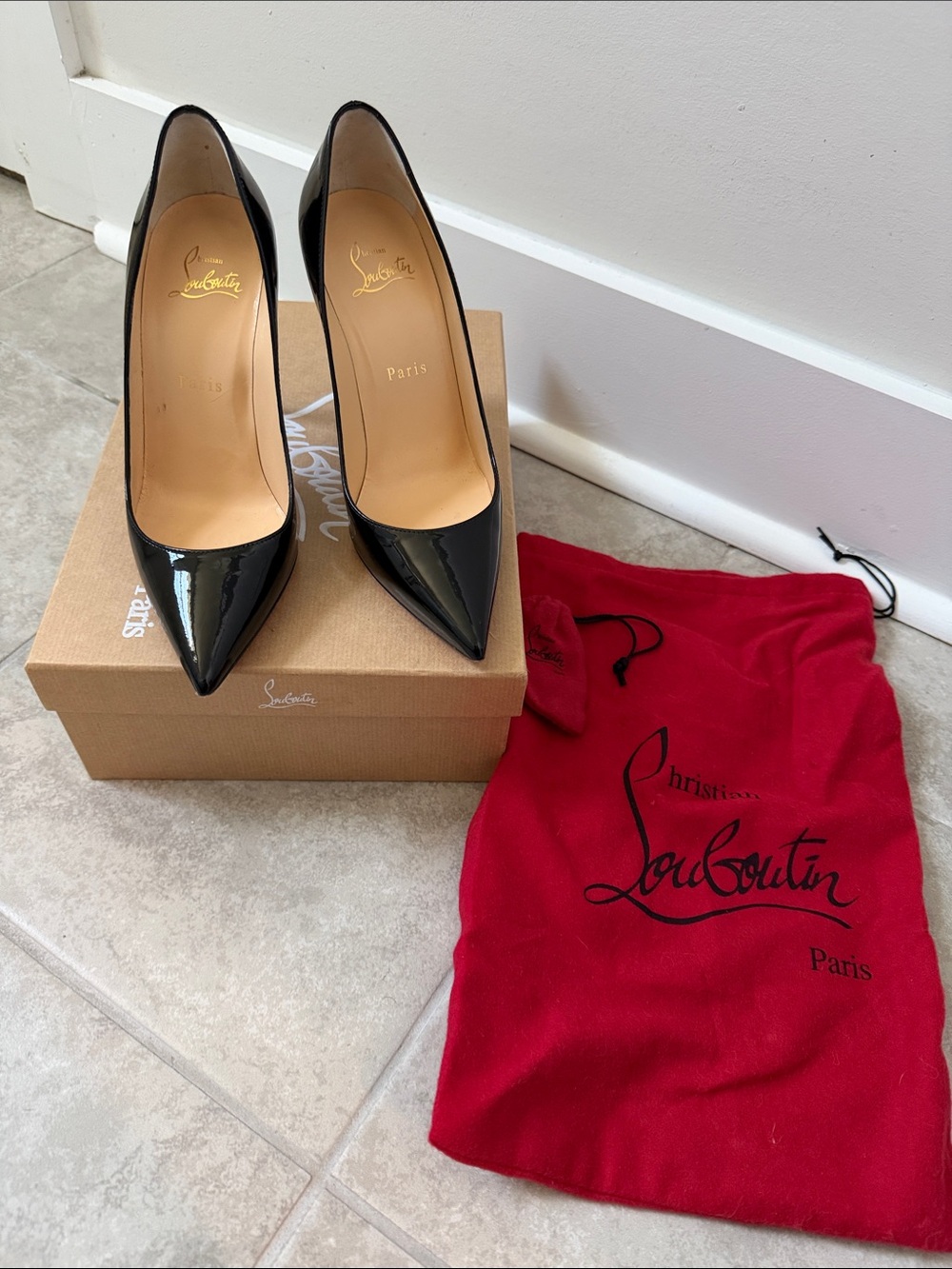 Christian Louboutin Kate Black Patent Pointed-Toe Pumps Size 36.5